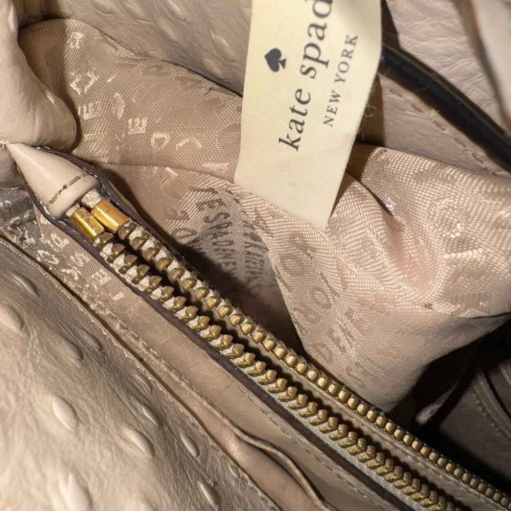 Kate Spade Beige Ostrich-Embossed Satchel